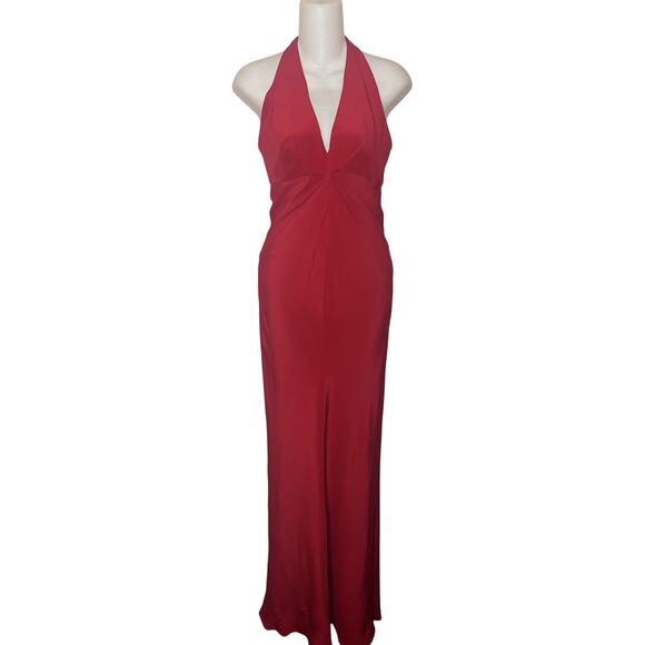 Vintage Georgiou Studio Red Silk Halter Long Maxi Dress Size 2 Evening Cocktail - Picture 1 of 8